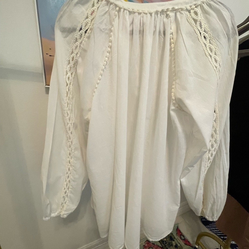 Love Riche Cream Blouse with Lace Detail Small 100% Cotton - Picture 4 of 5